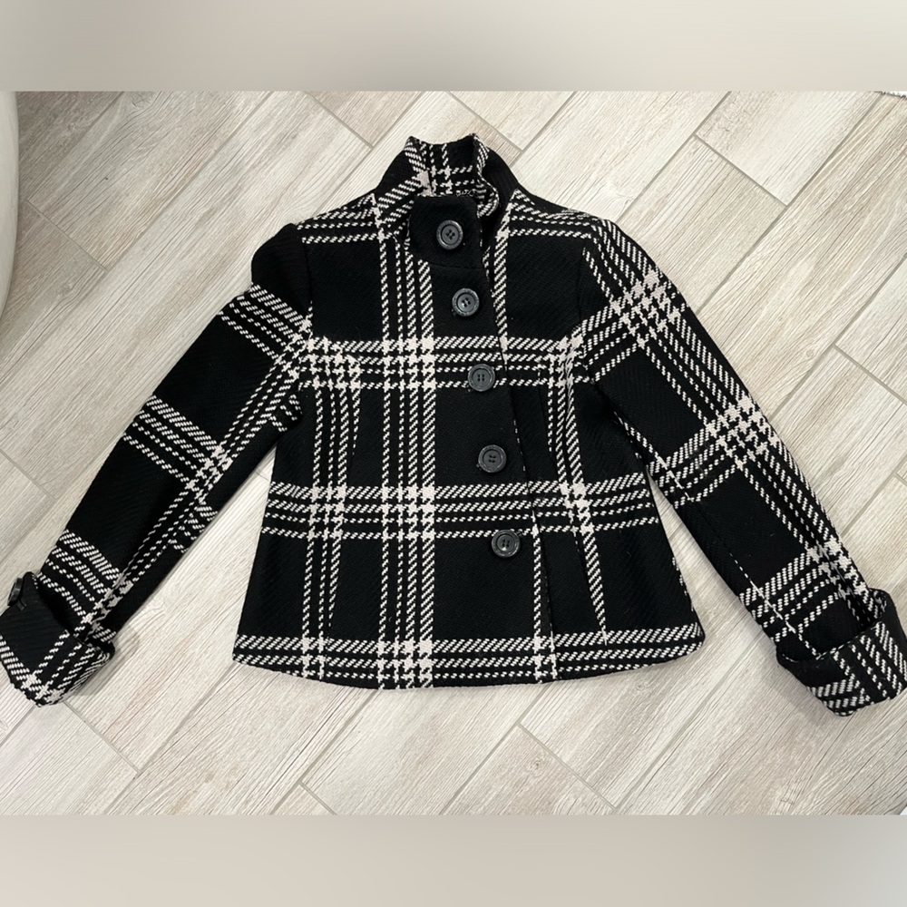 1 Madison Lined Plaid Wool Peacoat Women's Size S in Black and White